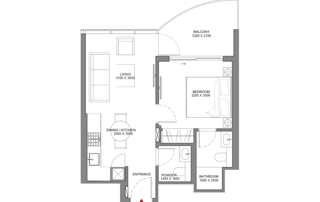 Sobha Aquamont Floor Plan 1BR Type A
