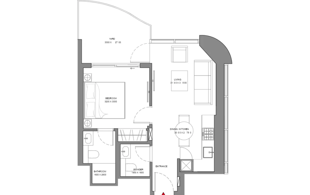 Sobha Aquamont Floor Plan 1BR Type B